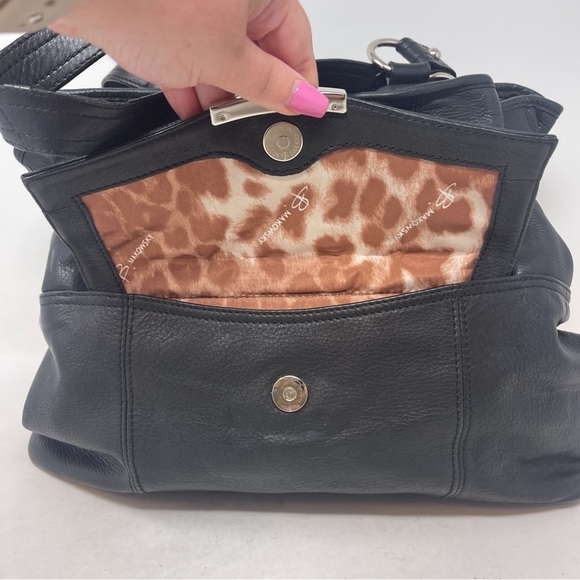 B. Makowsky Black Genuine Leather Top Handle Satchel Purse Handbag - Picture 3 of 11